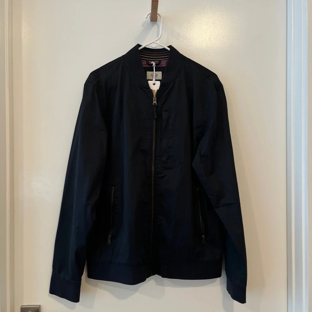 Marine Layer Dry Wax Bomber Jacket in Blue-Black, Size Medium - Picture 2 of 3